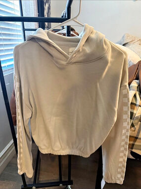 Felix Checkerboard Sleeve Hoodie in Cream Size Small Like New